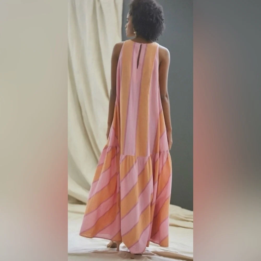 DEVOTON TWINS Maxi OS waistless sleeveless pink and orange sorbet summer dress
